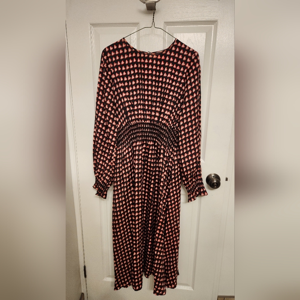 Kate Spade Black and Red Patterned Long Sleeve Dress